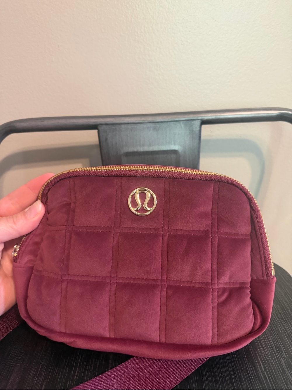 Lululemon Burgundy Quilted Belt Bag Gold Hardware